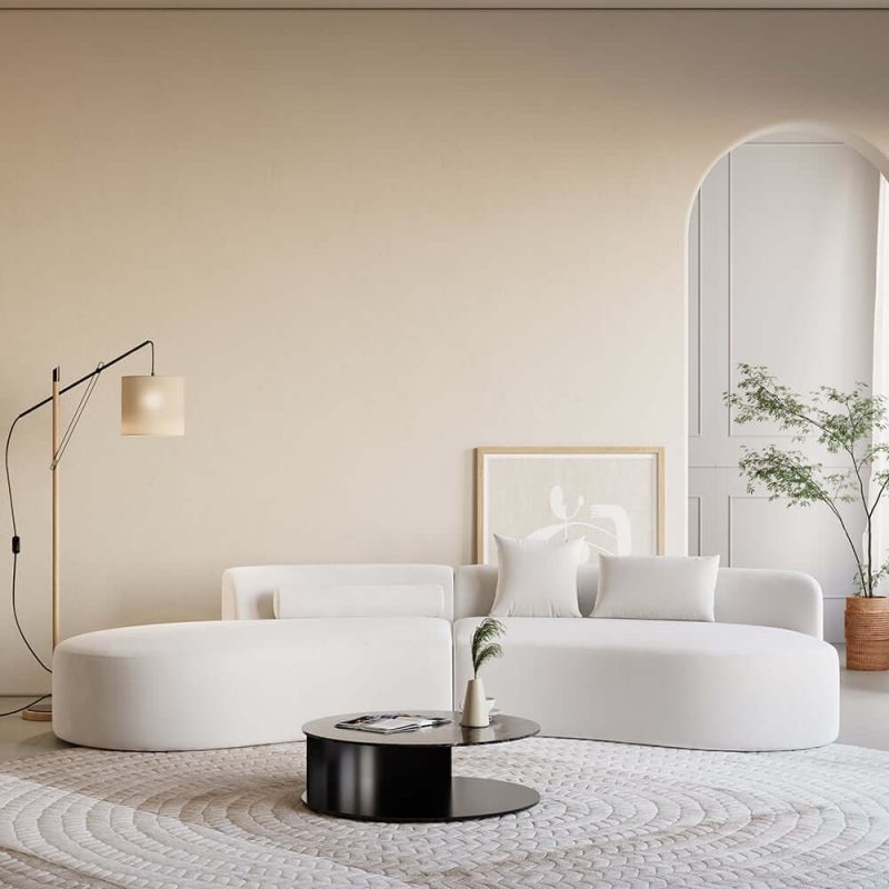 "109" 2-Piece Curved Velvet Sectional Sofa with Pillows"