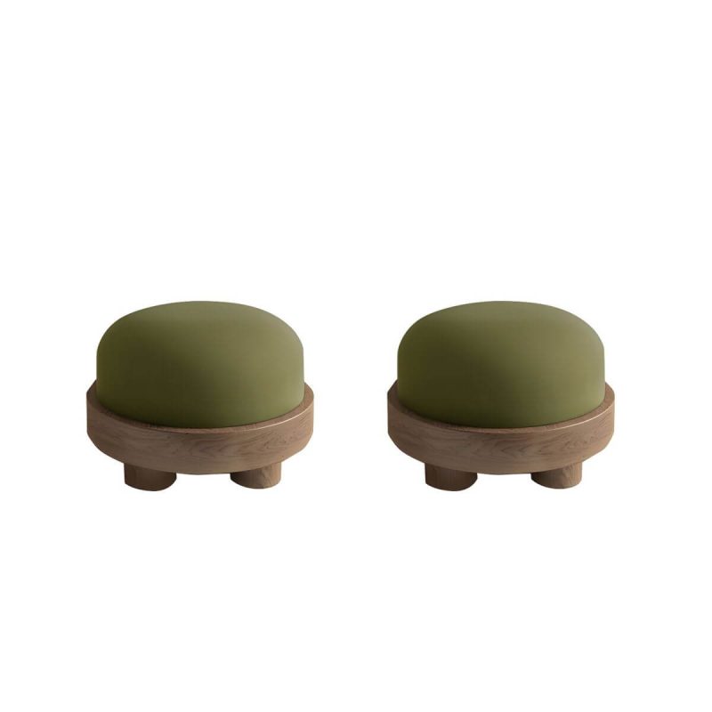 "Modern Flannel Round Ottoman in Small Size for Stylish and Functional Home Decor - Non-Detachable and Nonwashable Green 2 Piece Set"