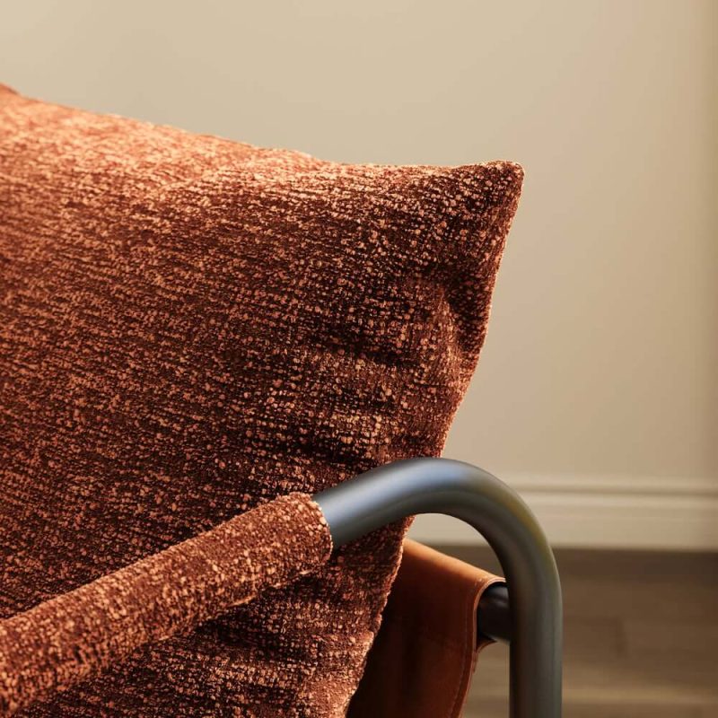 "Brown Chenille Accent Chair with Metal Frame"