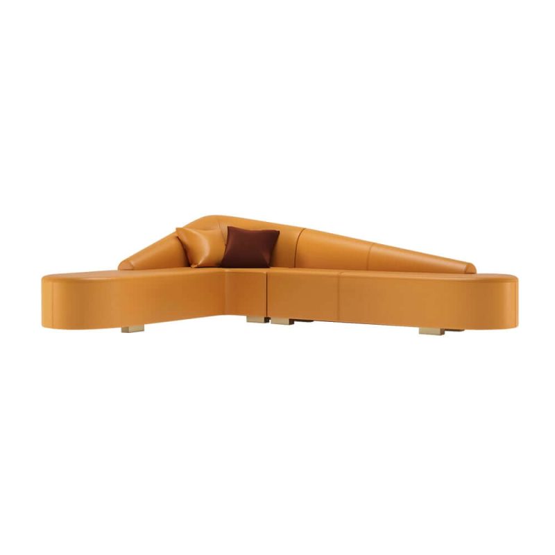 "Modern 6-Seater Orange L-Shaped Corner Sectional Sofa Faux Leather Upholstery"
