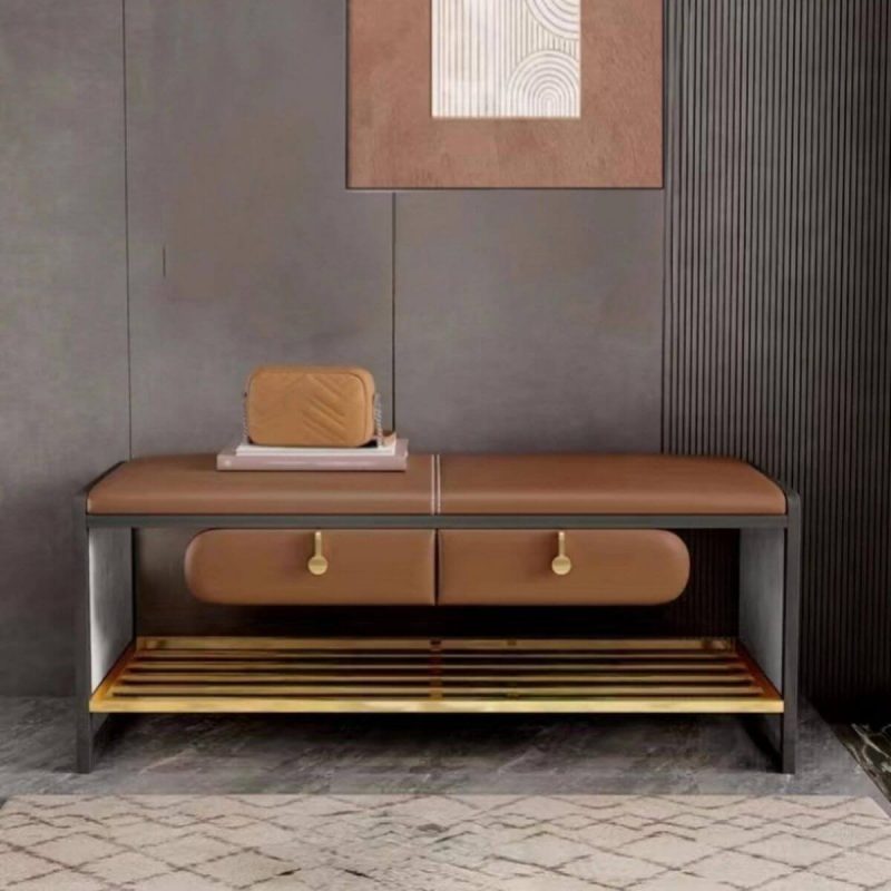 "Glam Faux Leather Rectangle Ottoman with Storage - Black Legs - 39"L x 16"W x 18"H Orange"