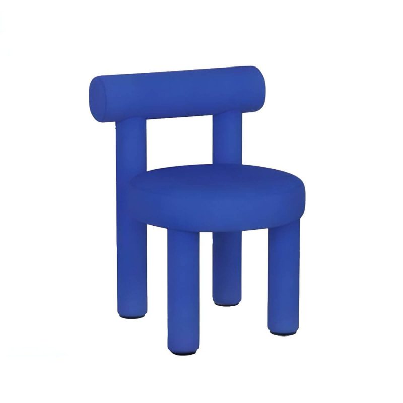 "Solid Color Upholstered Vanity Stool with Tall Back and Metal Legs in Modern Design - Blue Flannel"
