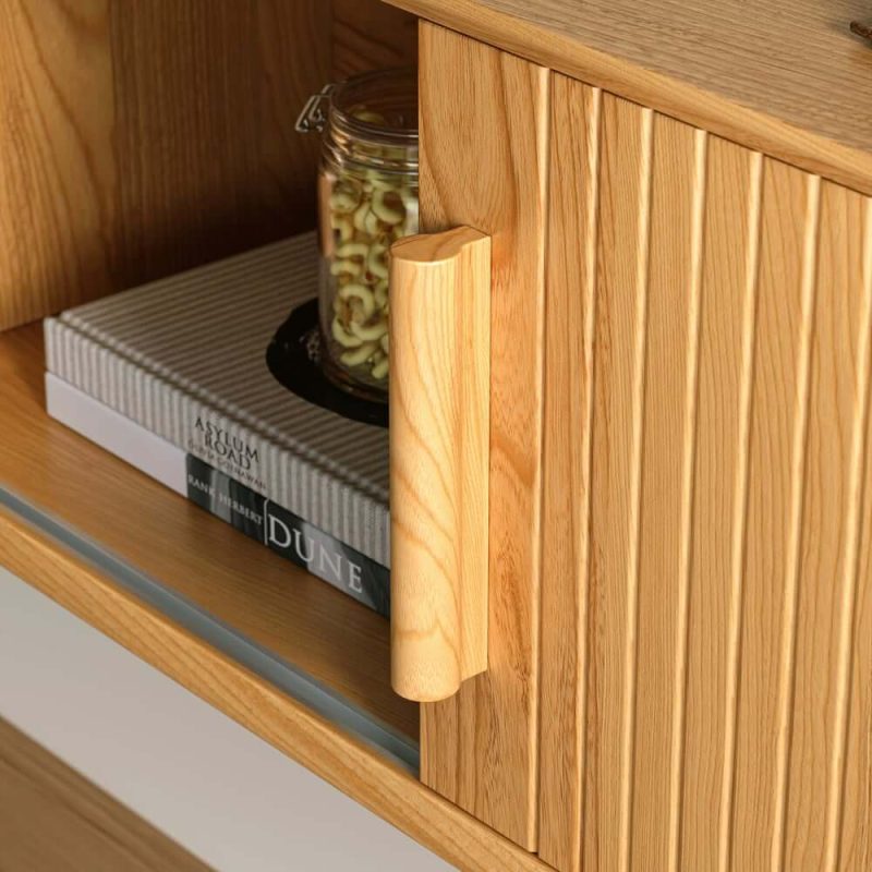 "70.9" Floating Wood Fluted TV Stand with Storage"
