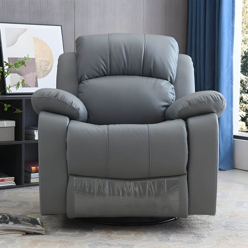 "Compact Wood Recliner with Locking Back Angle Adjustment and Independent Foot / Back Movement - Standard (No Motion) Genuine Leather Gray"