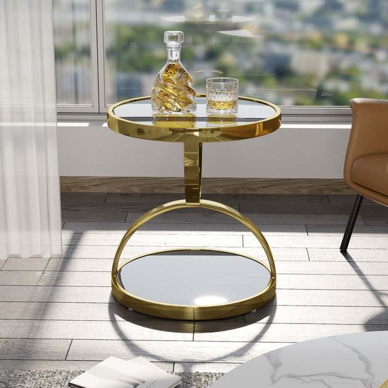 "20" Round Tempered Glass Gold Side Table"