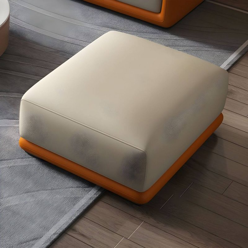 "Genuine Leather Foot Stool in Solid Wood Contemporary Style Indoor - 2 Piece Set Beige/Brown 35"L x 28"W x 16"H"