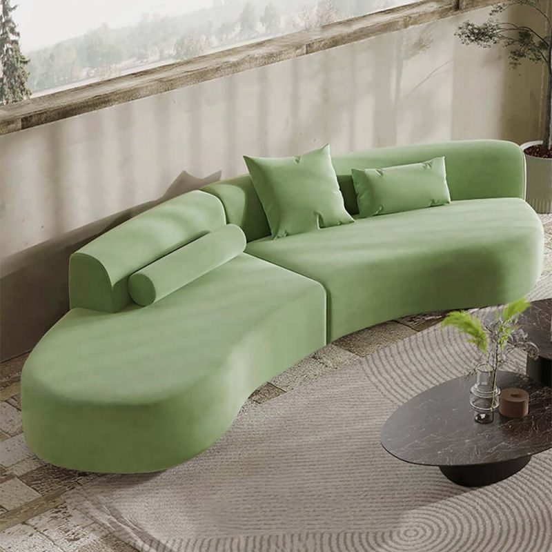"109" 2-Piece Curved Velvet Sectional Sofa with Pillows"