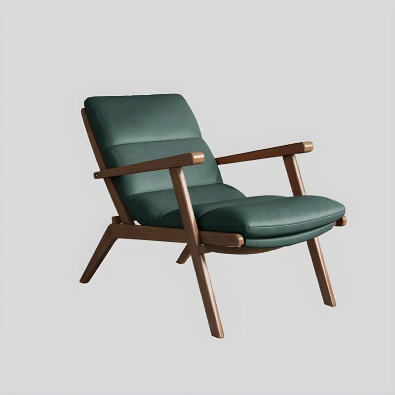 "Comfortable and Stylish Recliner Chair with Removable Cushions and Wood Legs - Sponge Leathaire Deck Chair Green"