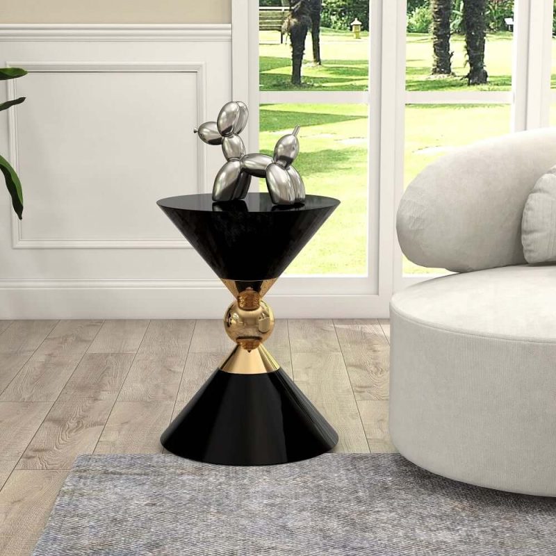 "Modern Round Black End Table of Hourglass Fiberglass in Small"