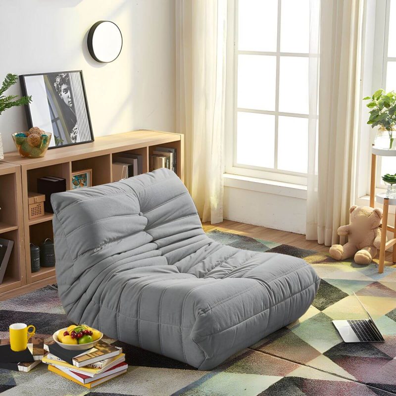"Suede Bean Bag Lounger with Removable and Machine Washable Cover - Standard Size - Grey"