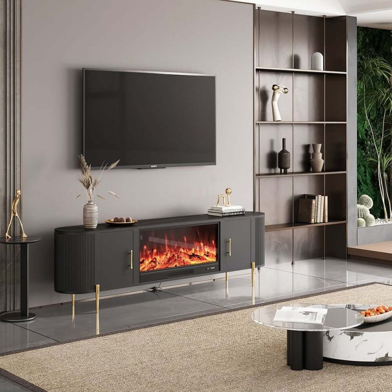 "87" Sintered Stone Top Electric Fireplace TV Stand with Remote Control and Storage"