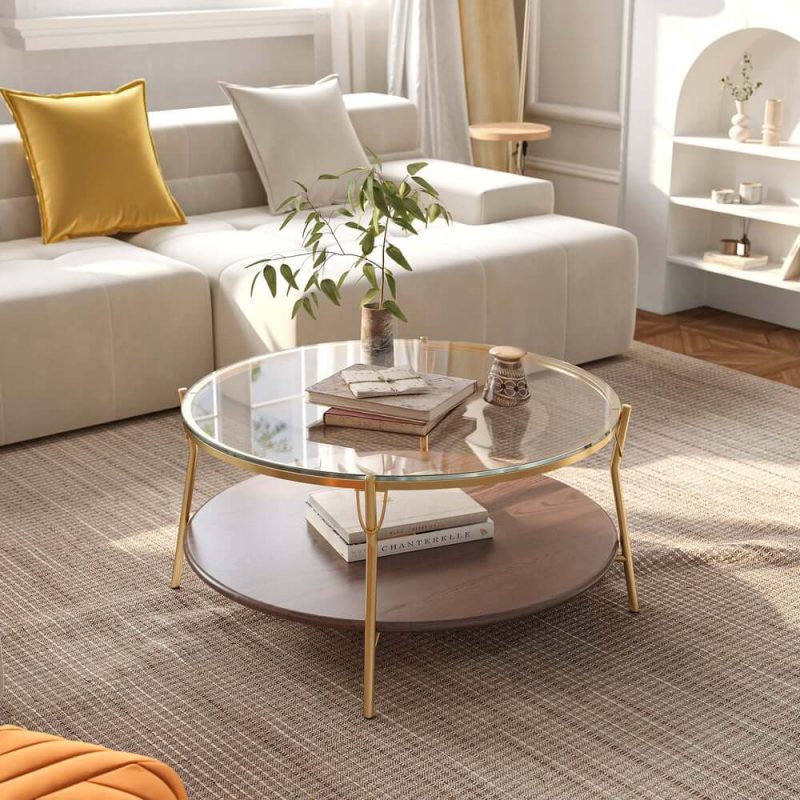 "30" Glass Top Walnut 2-Tiered Coffee Table"