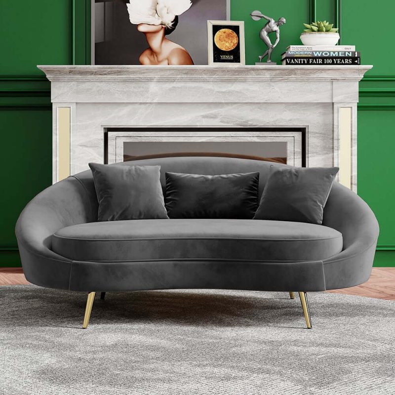 "Modern 63" Gray Velvet Curved Sofa Love Seat Sofa Pillows Included"