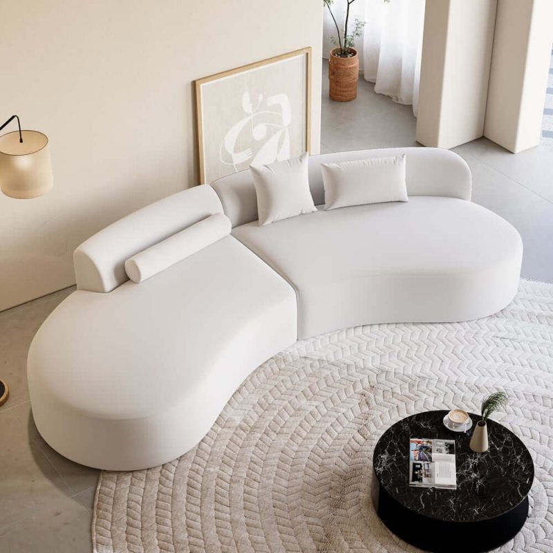 "109" 2-Piece Curved Leather Sectional Sofa with Pillows"