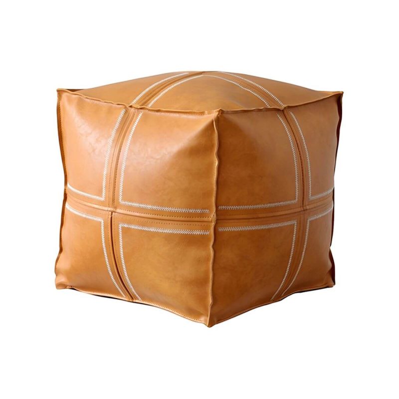 "Geometric Genuine Leather Square Pouf Ottoman for Modern Style - Removable Cushion Cover Included - Croci 1 Piece"