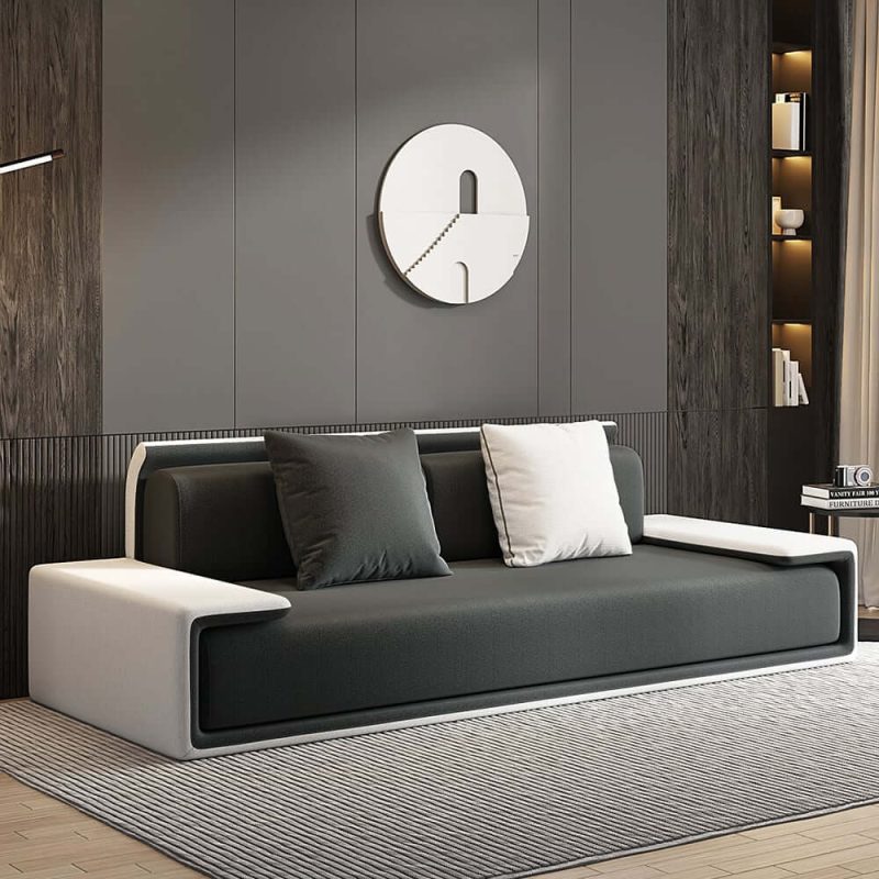 "Doart 81" Modern Dark Gray Upholstered Armless 3-Seater Sofa Cotton Linen with Pillows"