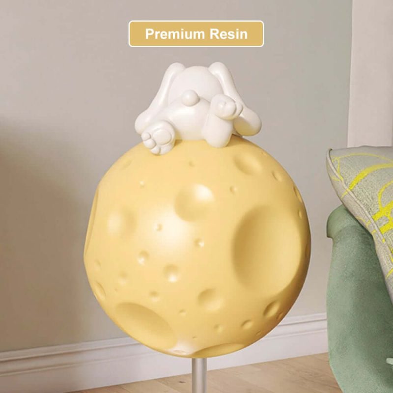 "Cute Flying Rabbit Side Table with Open Storage Floor Resin Bunny End Table"