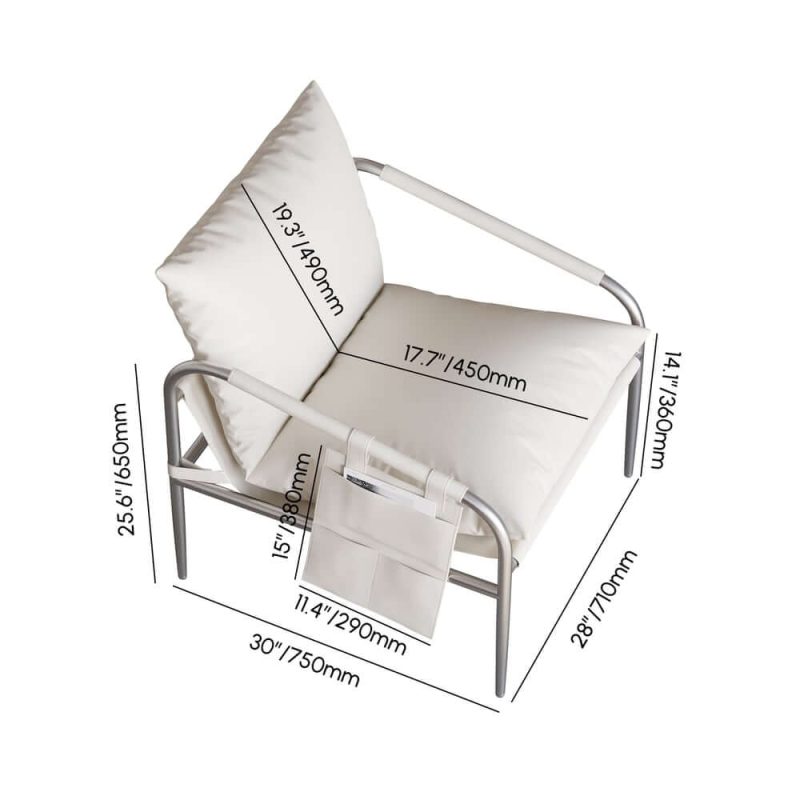 "Dimension of White Leather Accent Chair with Stainless Steel Frame Set of 2"