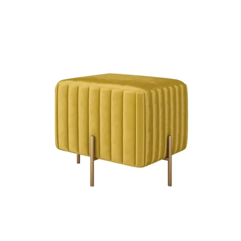 "Contemporary Square Pouf Ottoman Upholstered Velvet Ottoman Footrest in Yellow"