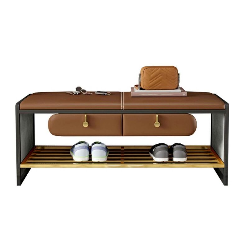 "Glam Faux Leather Rectangle Ottoman with Storage - Black Legs - 47"L x 16"W x 18"H Orange"