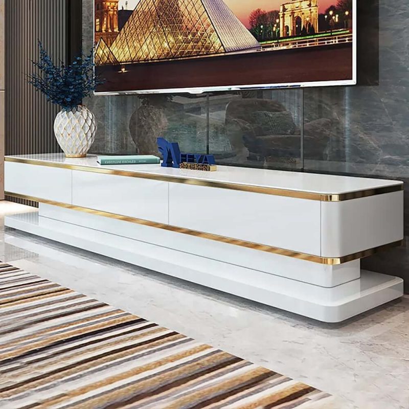 "Gapn 78.7" White TV Stand Media Console with 3 Drawers Tempered Glass for TVs Up to 78""
