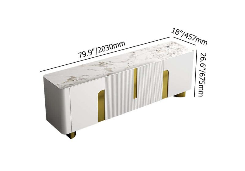 "Dimension of Artus Modern Beige TV Stand Stone Top 4 Doors with Storage Media Console TVs up to 85""
