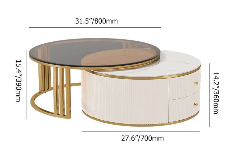 "Dimension of Grovyn 86.6" TV Stand & Nesting Coffee Table Set"