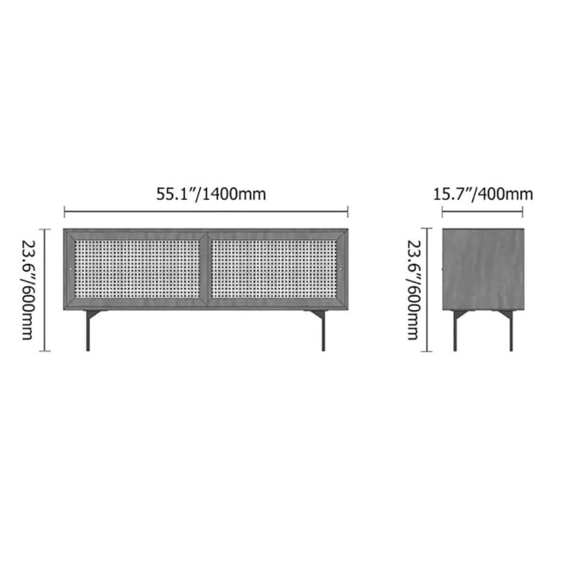 "Dimension of Cottage Natural 60 inch TV Stand with Rattan Woven Doors & Adjustable Shelves"