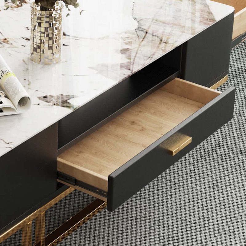 "Stonesk Modern TV Stand & Coffee Table Set for 100" TV in Black with Drawers"