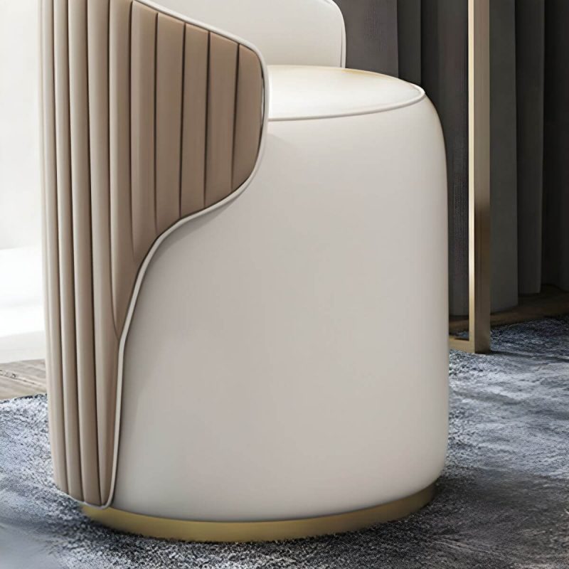 "Contemporary Round Vanity Stool with Faux Leather Upholstered for Bedroom - 2 Piece Set Blue Fixed"