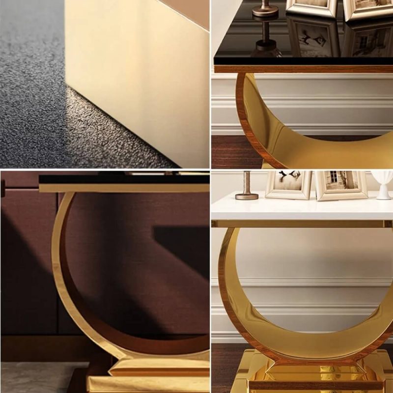 "Postmodern Black End Table with Stainless Steel Base Crescent Moon Deisgn"
