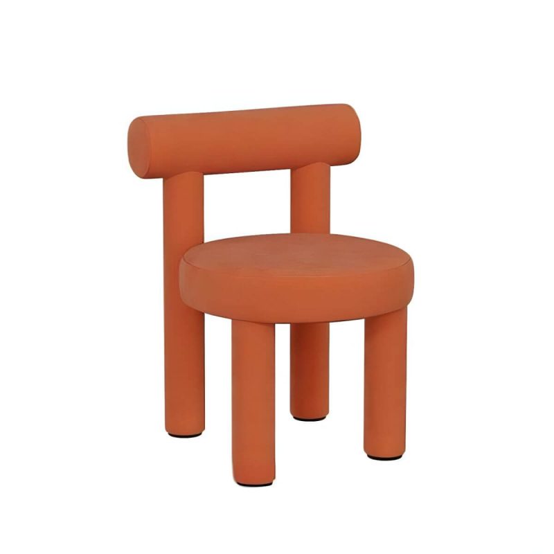 "Solid Color Upholstered Vanity Stool with Tall Back and Metal Legs in Modern Design - Orange Red Flannel"