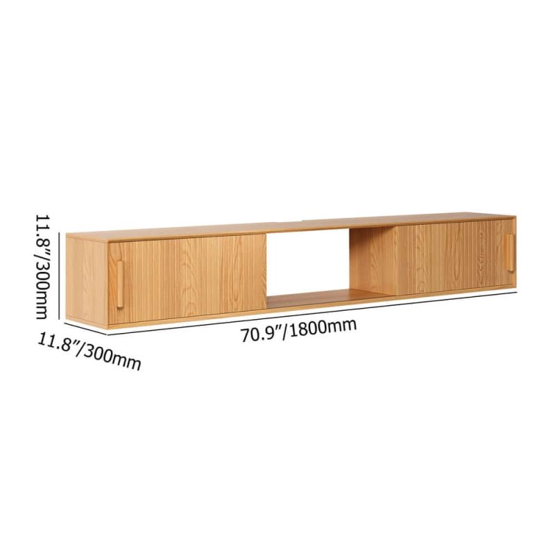 "Dimension of 70.9" Floating Wood Fluted TV Stand with Storage"