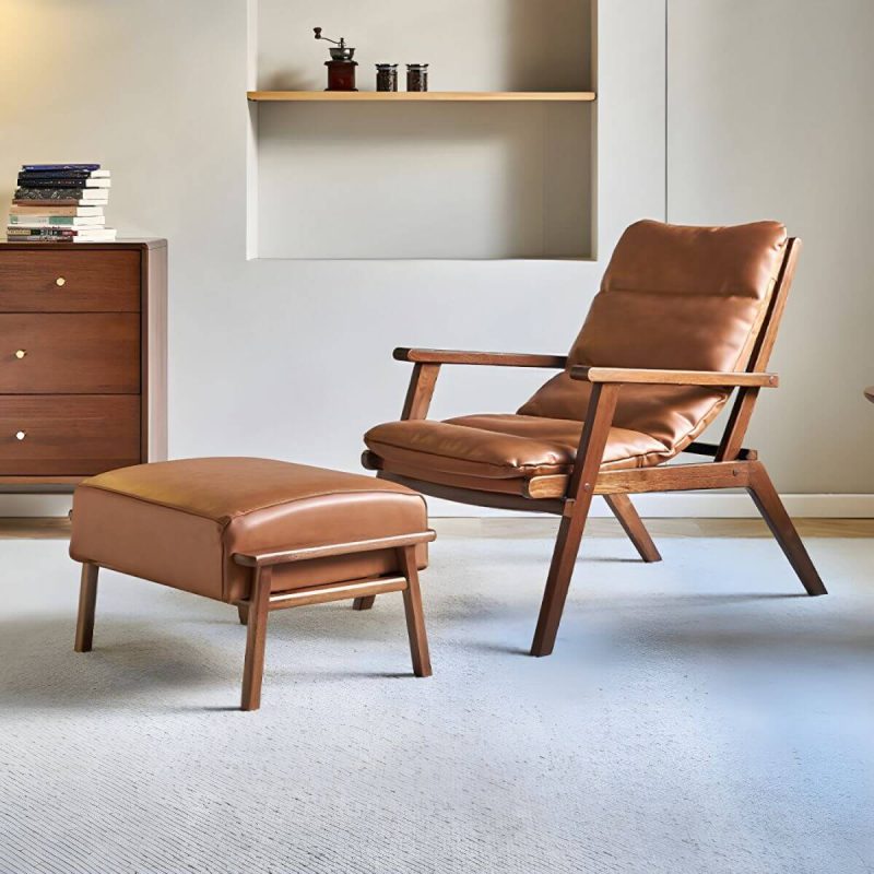 "Comfortable and Stylish Recliner Chair with Removable Cushions and Wood Legs - Latex Leathaire Recliner with Ottoman Brown"