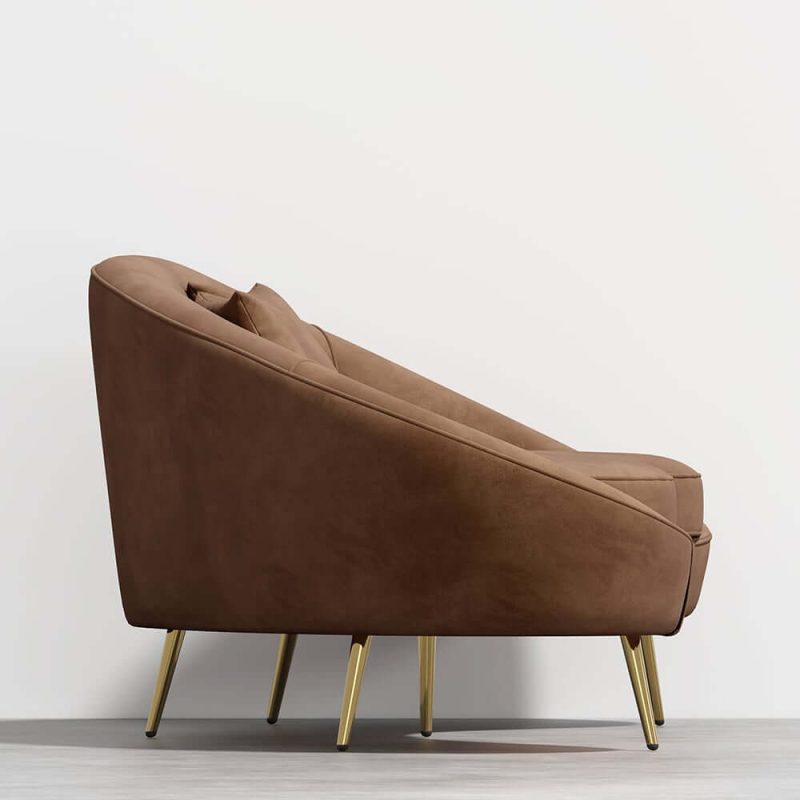 "Modern 83" Brown Velvet Curved Sofa 3-Seater Sofa Gold Legs Toss Pillow Included"