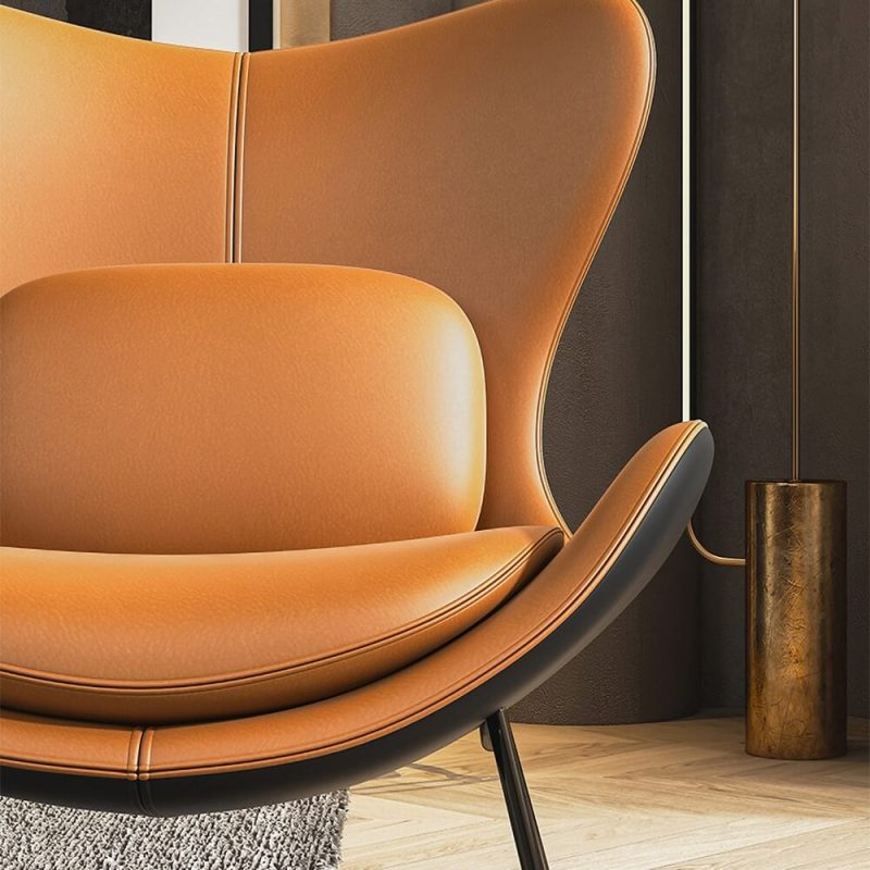 "Leather Upholstered Wingback Accent Chair with Pillows"