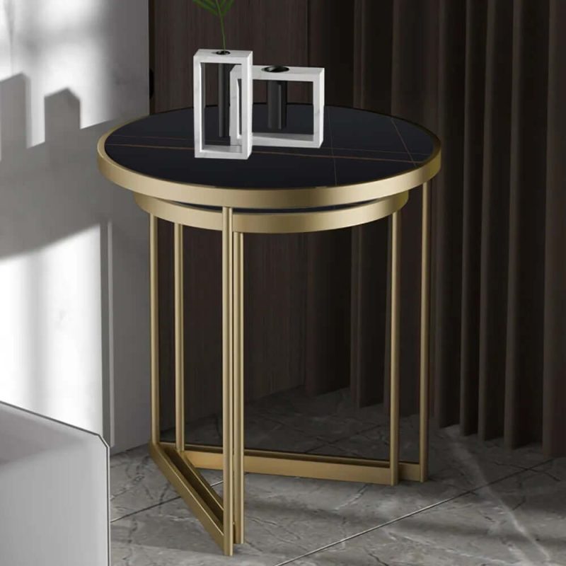 "Black End Table Sets Modern Marble Top Side Table"