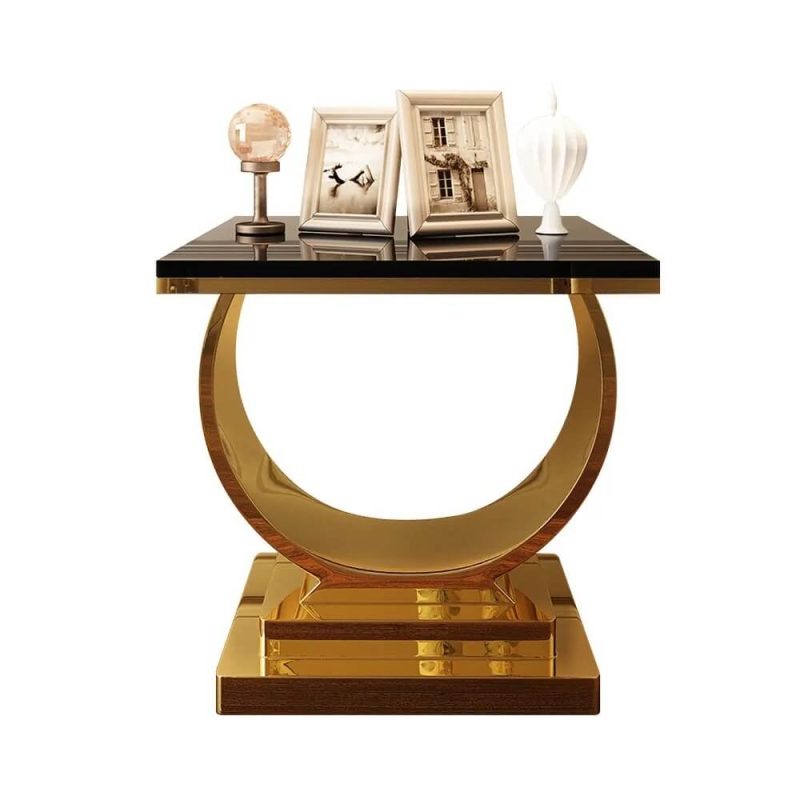 "Postmodern Black End Table with Stainless Steel Base Crescent Moon Deisgn"