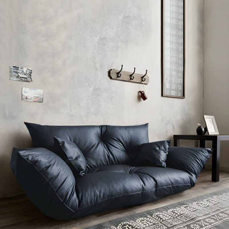 "Stylish Faux Leather Oversized Bean Bag Sofa with Stain Resistant Pre-Filled Sponge Fill - Navy Blue"