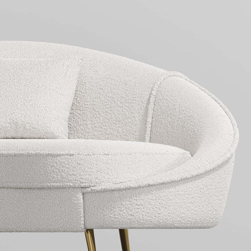 "83" Modern White Boucle Curved Sofa 3 Seaters Toss Pillow Included"