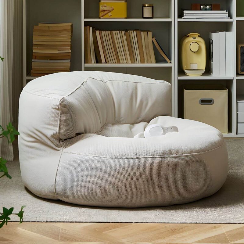 "Water Resistant Fabric Bean Bag Chair with Pre-Filled Abrasion Resistance - White Bean Bag Chair"