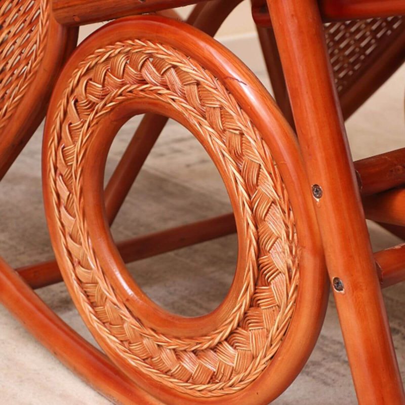 "Ergonomic Cane Rocking Chair with Massage Feature, Rear Back, and Stationary Design, Coffee"