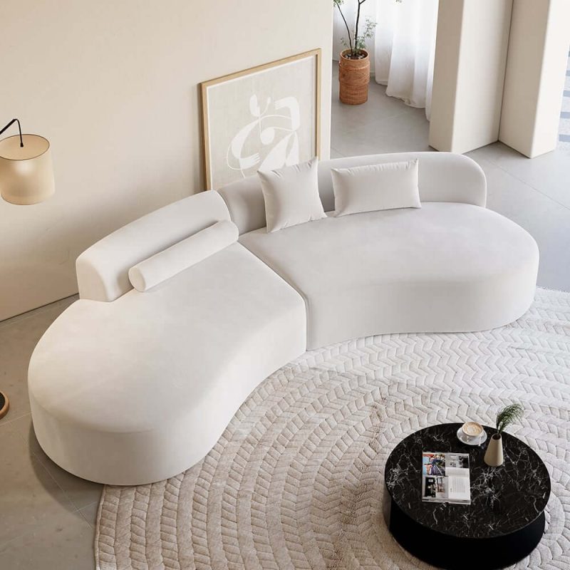 "109" 2-Piece Curved Velvet Sectional Sofa with Pillows"