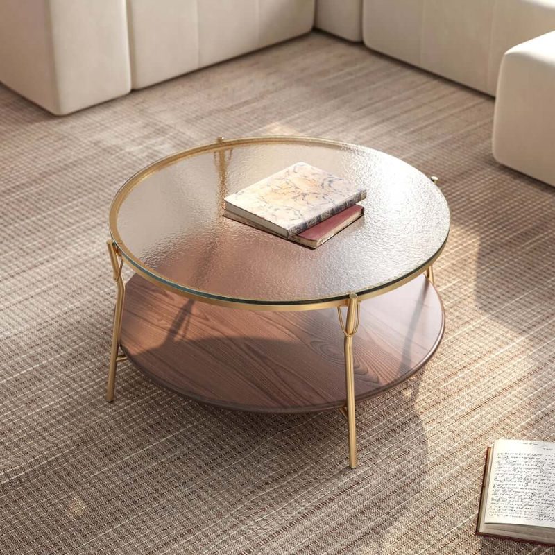 "30" Glass Top Walnut 2-Tiered Coffee Table"