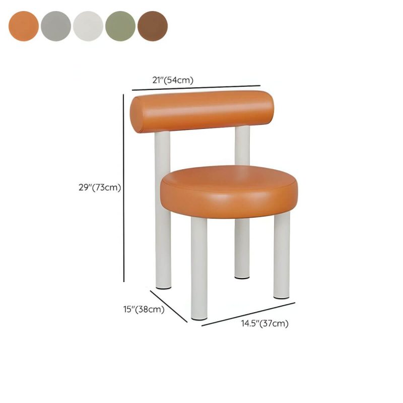 "Dimension of Solid Color Upholstered Vanity Stool with Tall Back and Metal Legs in Modern Design - Orange Anti Cat Scratch Leather"