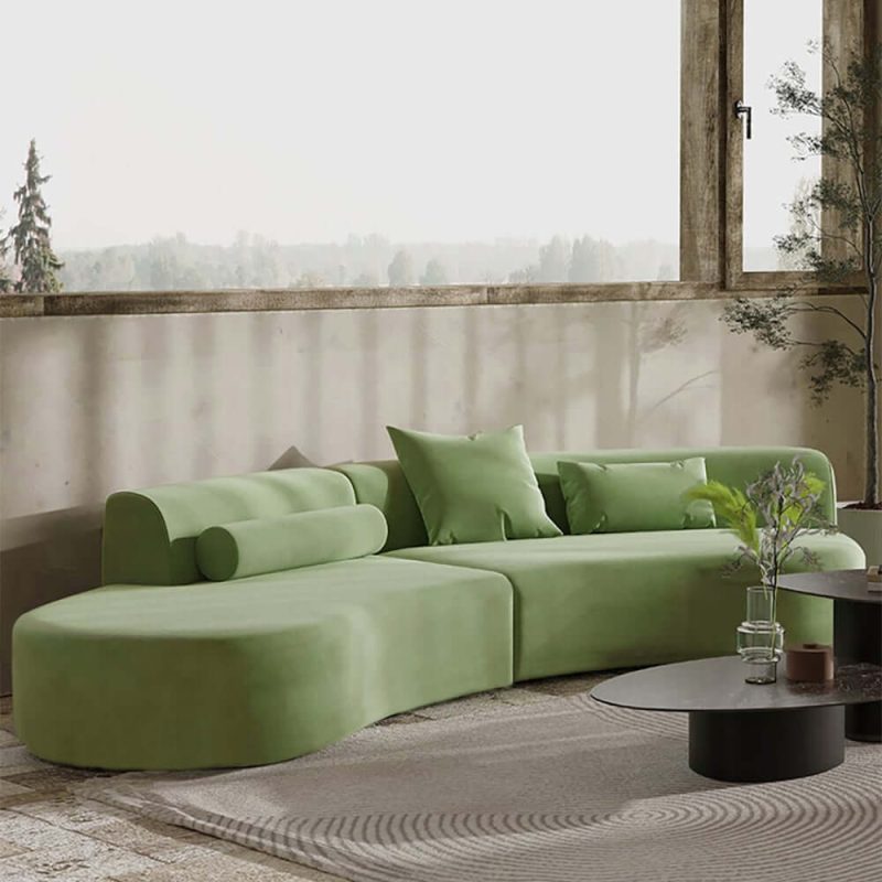 "109" 2-Piece Curved Velvet Sectional Sofa with Pillows"