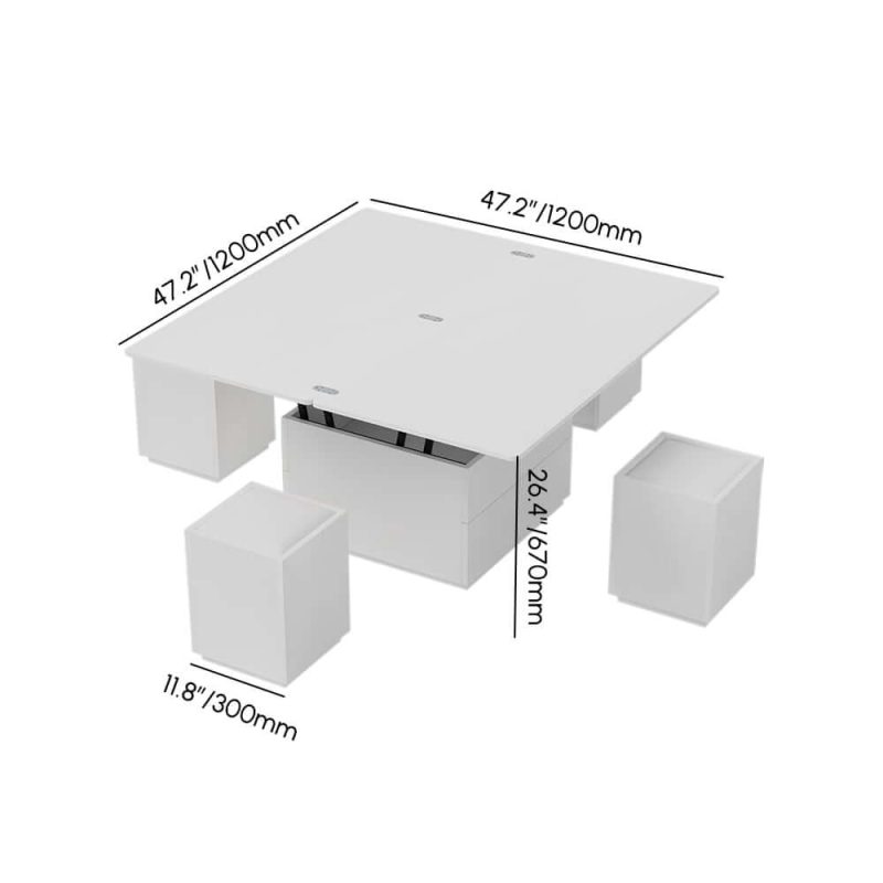 "Dimension of Modern White Lift Top Marble Coffee Table with Drawers & Storage Multifunction Table"