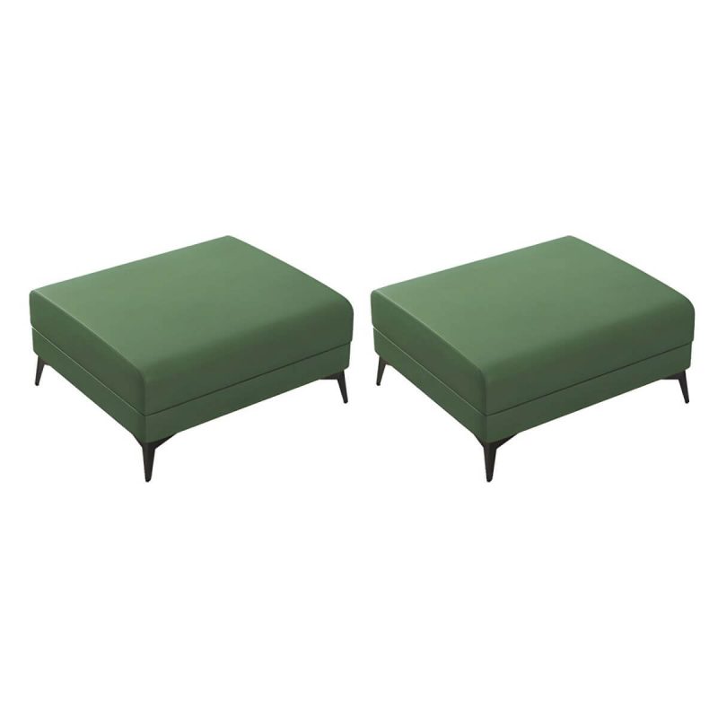"Modern Faux Leather Rectangle Footstool with Wood Frame for Stylish Comfort - Army Green 2 Piece Set"