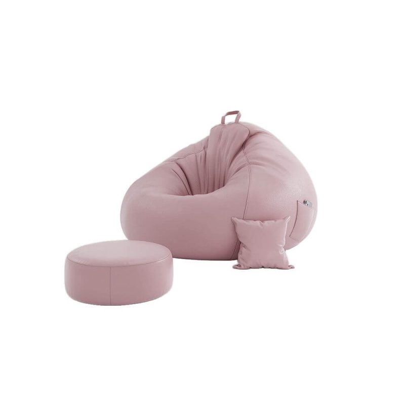 "Expanded Polypropylene Beans Pre-Filled Peony Solid Color Leatherette Bean Bag Set with Removable Cover, Bean Bag Chair, Pink"