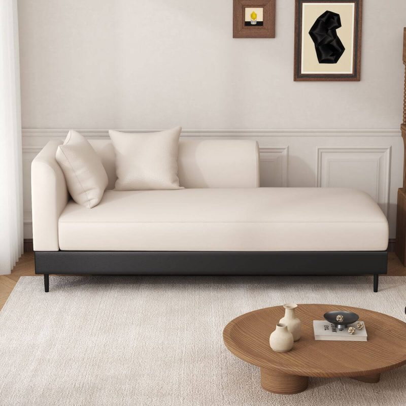 "Trendy Chaise Lounge Chair with Left Arm, Cushioned, 2 Pillows, Left-Arm Chaise, Solid Color, Beige, 78.7"L x 31.5"W x 33.5"H"